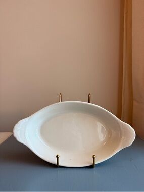 Vintage Hall China 529 Green White Oval Au Gratin Serving Dish USA 10.25”